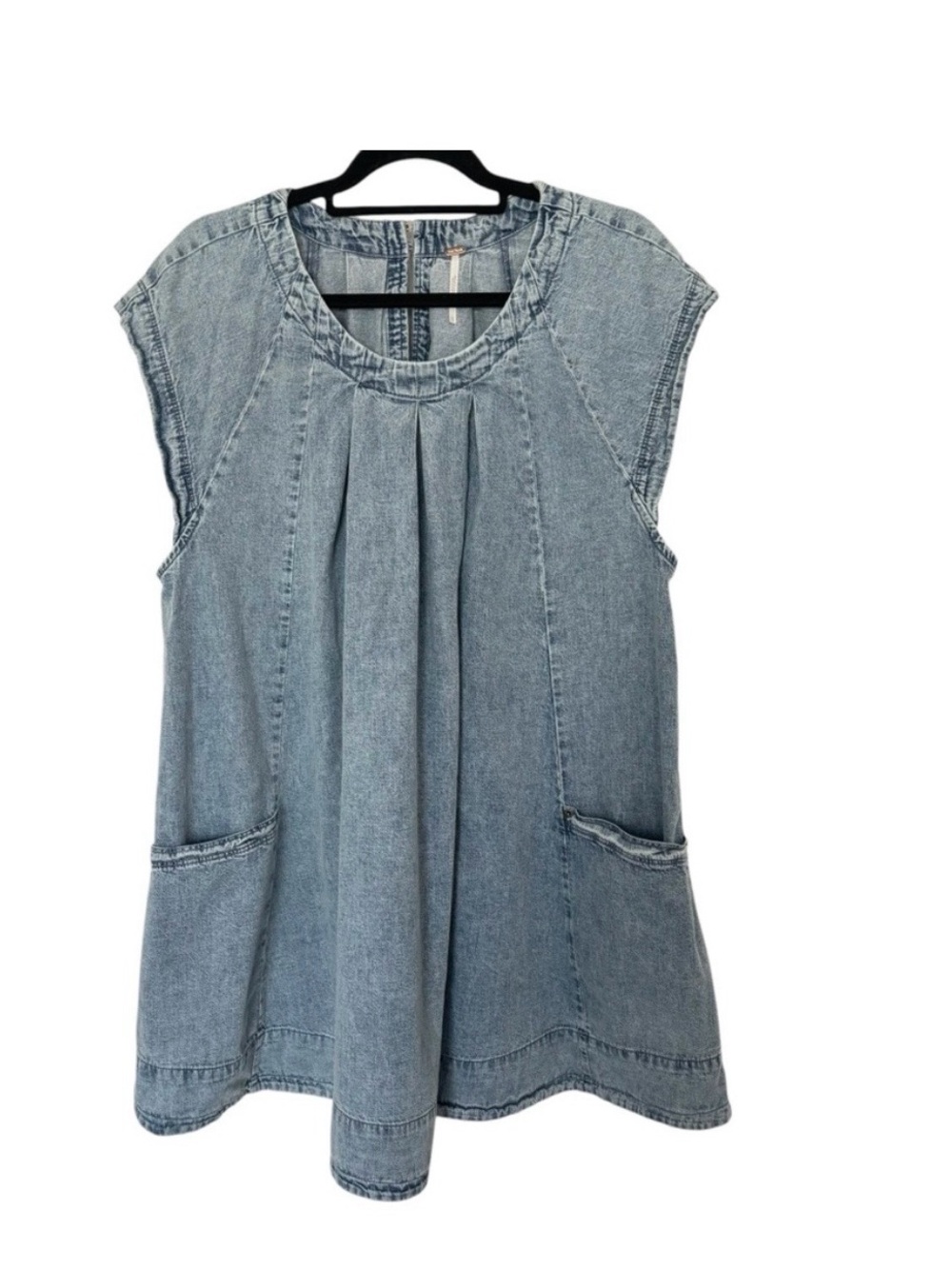 Free People Marcel Denim Mini Dress S Front Pockets Boho OVERSIZED ROOMY
